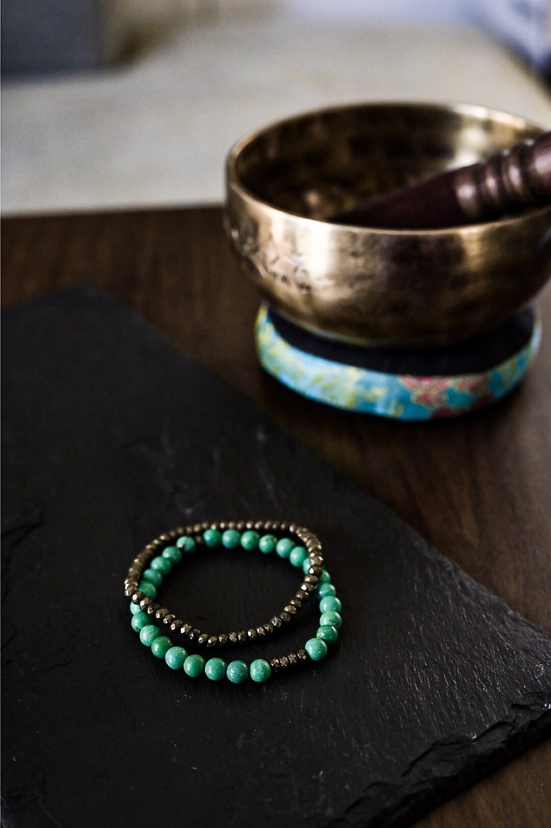 Natural Stone Bracelets with Turquoise and Pyrite