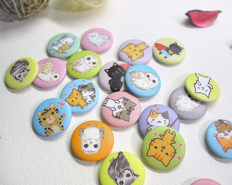 Colorful Series Small Badge (Owl Brave Cat Secret Cat) - เข็มกลัด/พิน - วัสดุอื่นๆ หลากหลายสี