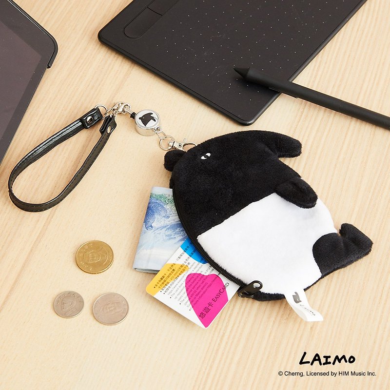 Yandalai tapir fluffy telescopic ticket card coin purse | Pre-order - กระเป๋าใส่เหรียญ - เส้นใยสังเคราะห์ สีดำ