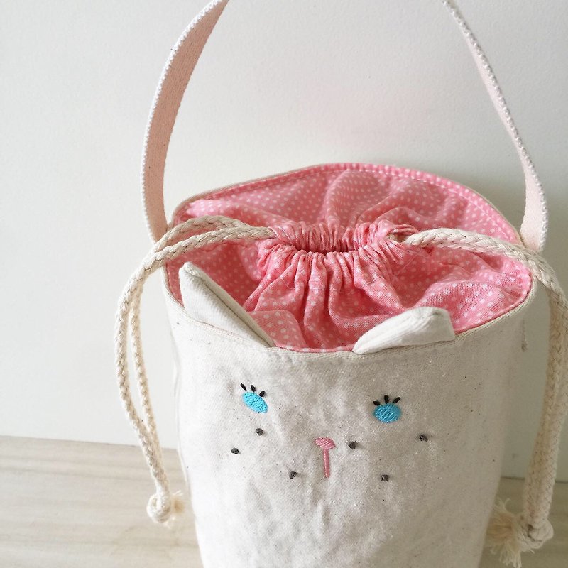 Customization. multi-colored. embroidery. Beamed drink bag. cat's eye - Beverage Holders & Bags - Cotton & Hemp White