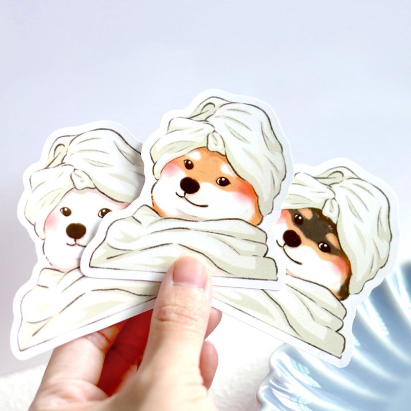洗澡柴柴 防水貼紙 柴犬迷因 柴柴 可愛 原創插畫 - 貼紙 - 紙 白色