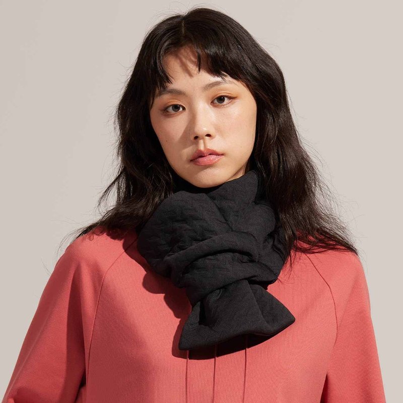 REBOOT Kinetic-Linear jacquard muzzle scarf-jet black - ผ้าพันคอถัก - เส้นใยสังเคราะห์ สีเขียว