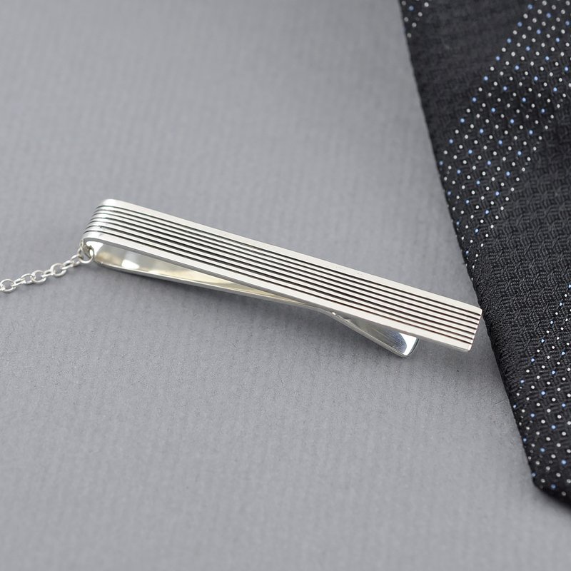 Sterling Silver Stripe Tie Clip,SV925 - Ties & Tie Clips - Sterling Silver Silver