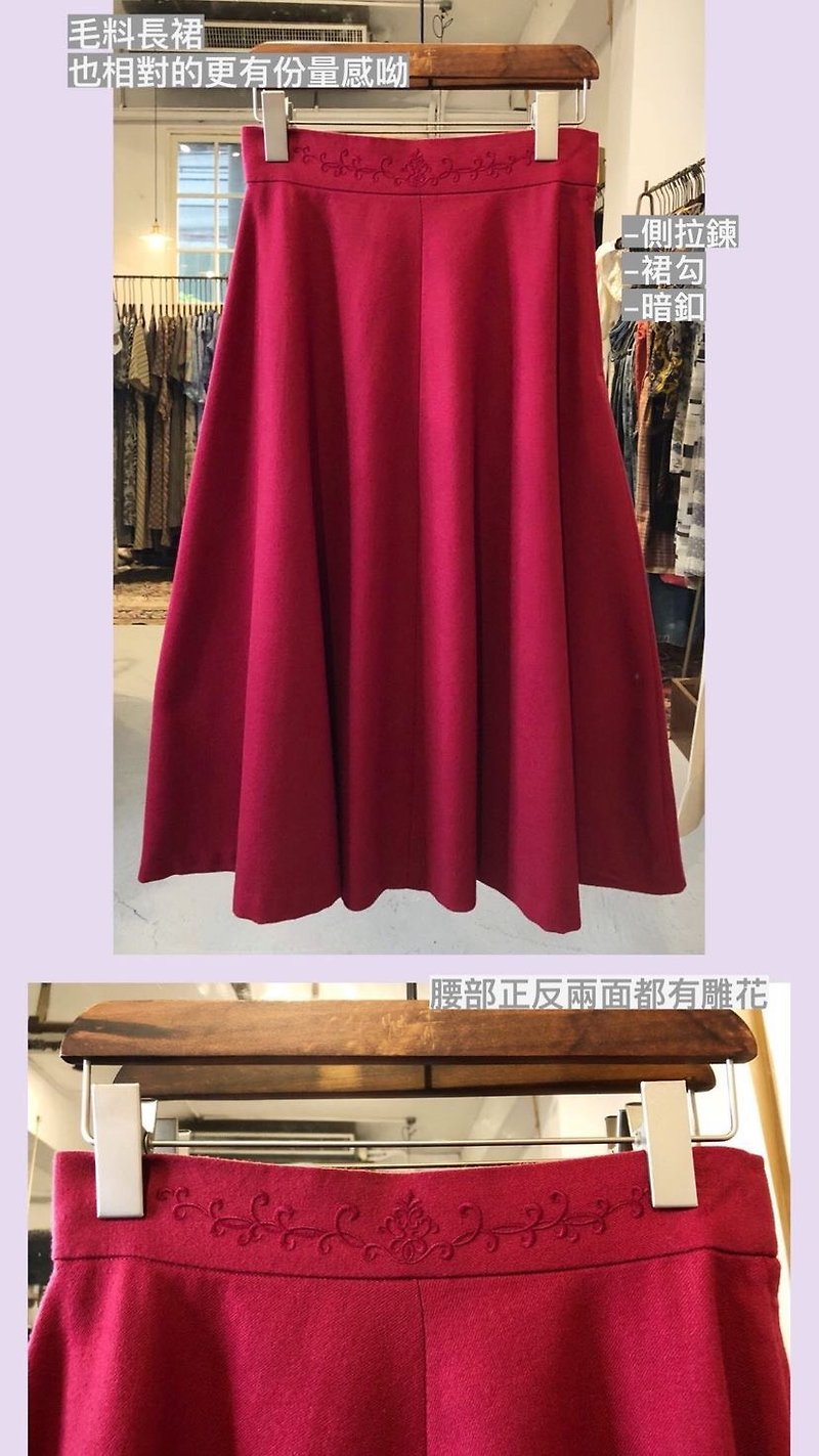 紅色刺繡古著裙 (IG客訂商品非本人請勿下標) - 裙子/長裙 - 其他材質 紅色