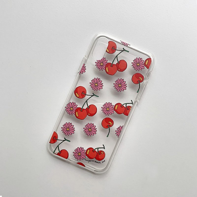 Cherry and Pink Daisy_Jelly Hard Phone Case_MagSafe - 手機殼/手機套 - 其他材質 多色