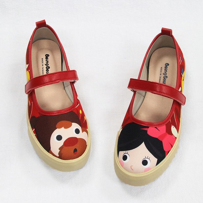 Zero code / adult illustration doll shoes - red / radiant white snow women's shoes - Women's Casual Shoes - Cotton & Hemp Red