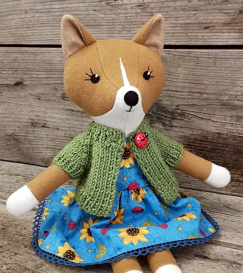 TweedyLand Red dog girl, handmade plush toy, wool stuffed puppy doll