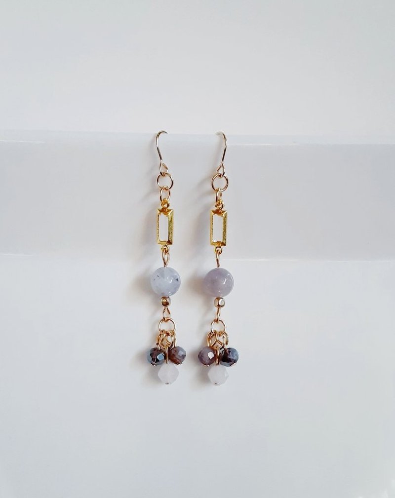 Stylish earrings with lepidolite and pink tourmaline and sharp Acrylic frame stones. Purple color. Natural stone. Birthday gift. Hypoallergenic earrings or Clip-On can be changed. - ต่างหู - เครื่องประดับพลอย สีม่วง