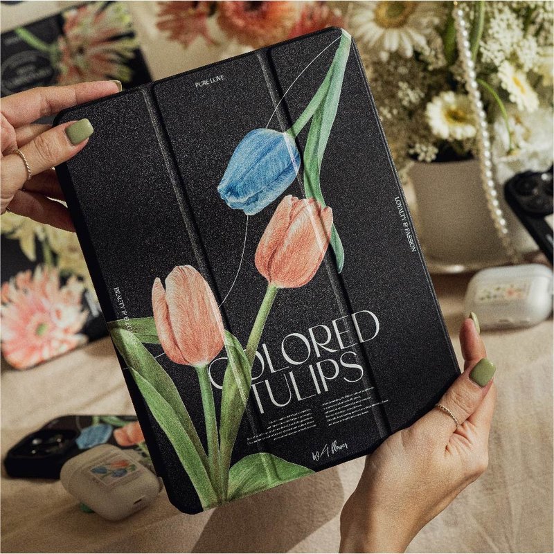 Wave Flower Pure Tulip iPad Tri-fold Protective Case - เคสแท็บเล็ต - พลาสติก หลากหลายสี