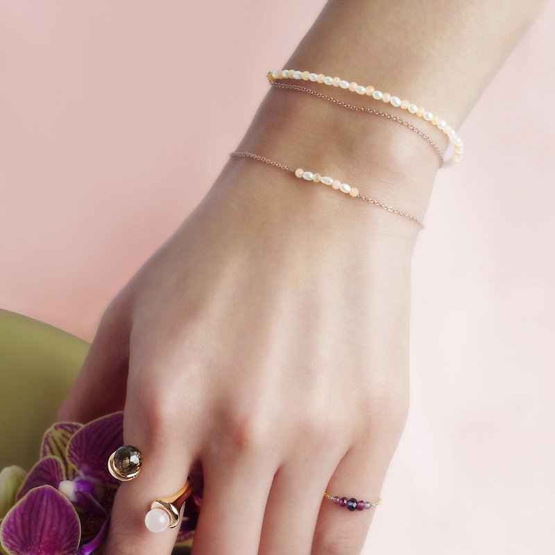 Twins Rose Pearl Br double layer 14k alloy bracelet - สร้อยข้อมือ - โลหะ สึชมพู