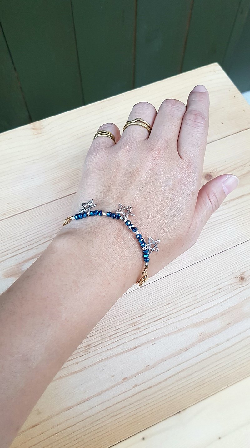 Copper hand made _ treasure blue crystal silver star bracelet _ necklace activity dual-use design - Bracelets - Other Metals Blue