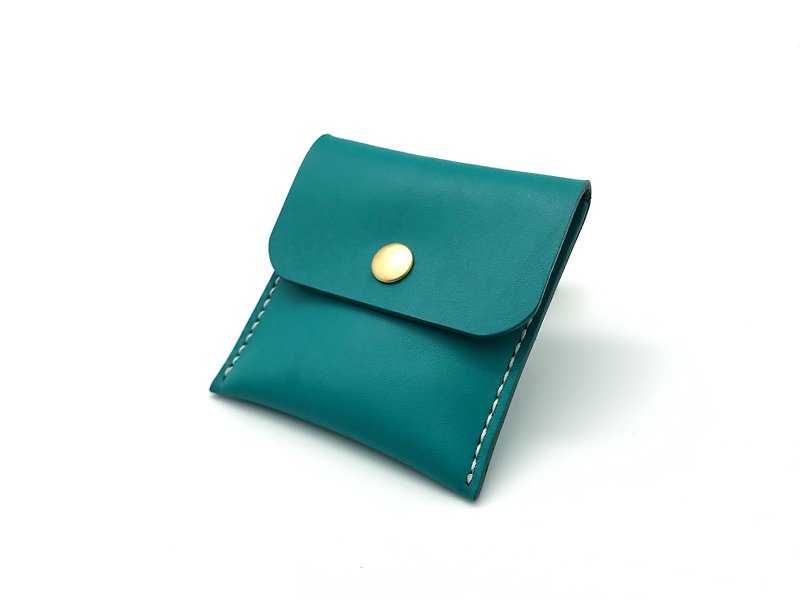 手縫植鞣革 _ 方型零錢包 (13色/免費刻字) - 散紙包 - 真皮 綠色