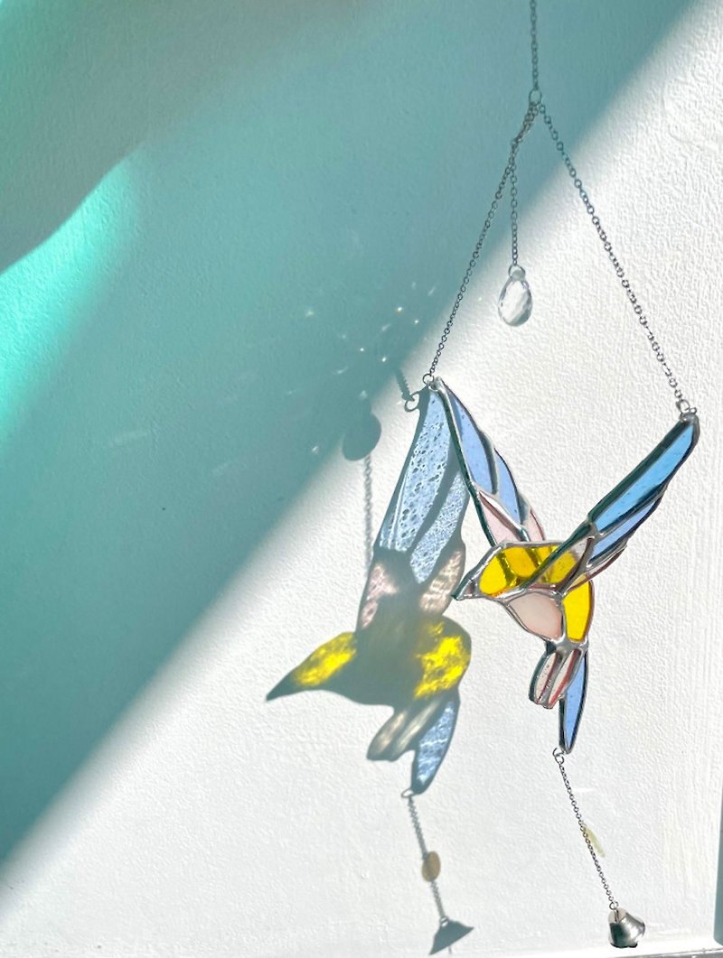 Bird Stained Glass Suncatcher Hummingbird - その他の家具 - ガラス ブルー
