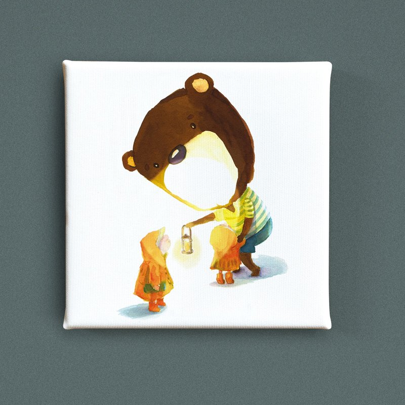 【9cm zoo hug series –Lionel the Poet with Little girl】replica painting - Wall Décor - Waterproof Material 