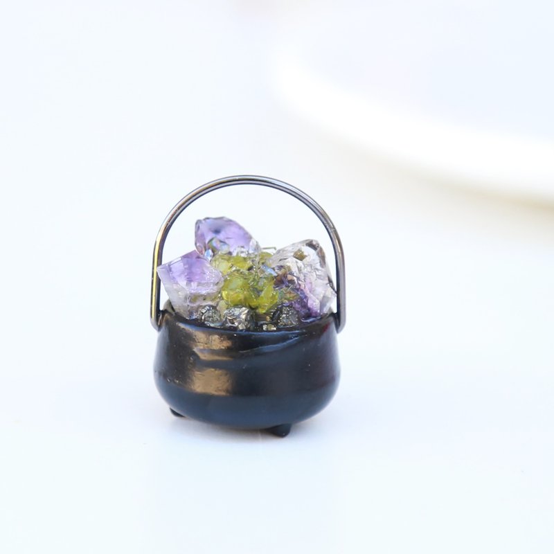 奧根迷你女巫鍋墜飾 - 紫水晶&橄欖石 - 項鍊 - 水晶 綠色