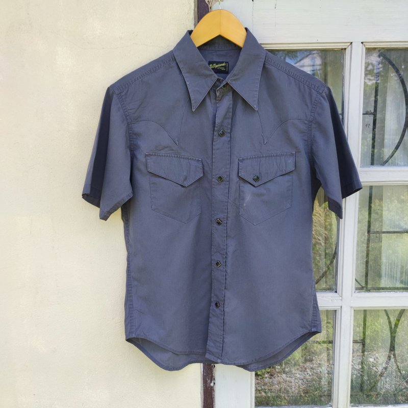 Vintage BillyStones  Western Union Made  Short Sleeve Shirt - เสื้อเชิ้ตผู้ชาย - ผ้าฝ้าย/ผ้าลินิน สีเทา