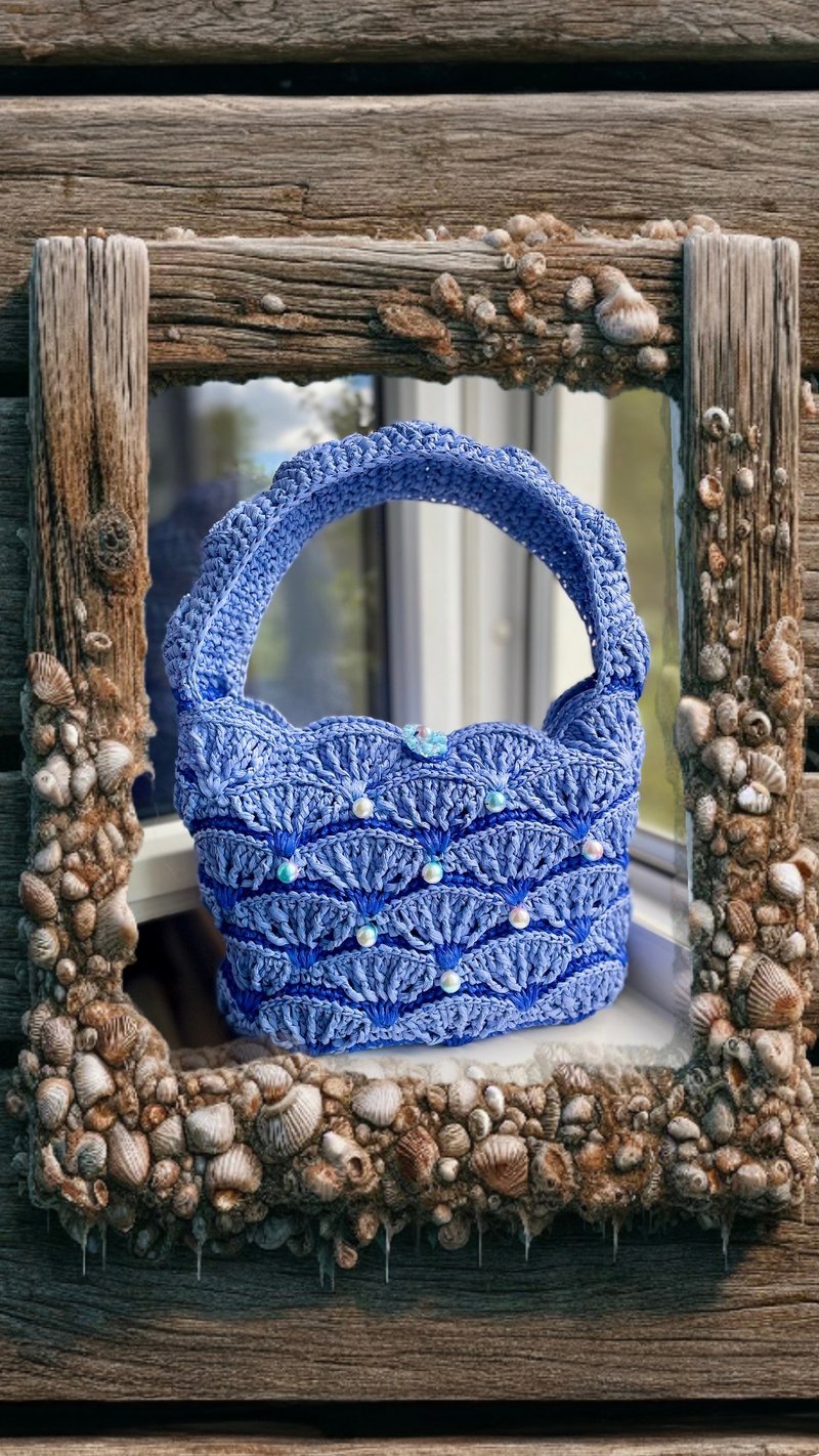 Shell bag Crochet bag Blue bag Jacaranda bag Summer bag - 手提包/手提袋 - 聚酯纖維 