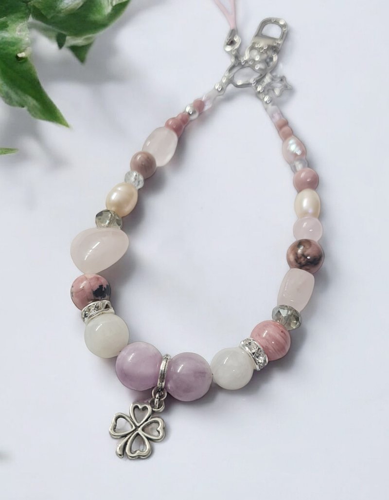 Keychain, mobile phone strap, pink tone genuine Stone/ Mobile Phone Strap / Chain - 鑰匙圈/鑰匙包 - 石頭 粉紅色