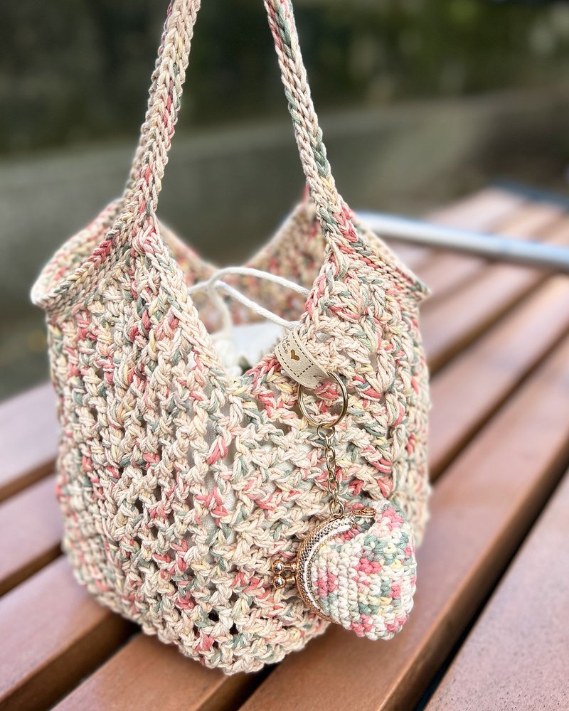 Grid hollow fat woven bag-Sweet country handbag/shoulder bag/two-part bag/handmade woven bag - Handbags & Totes - Cotton & Hemp 