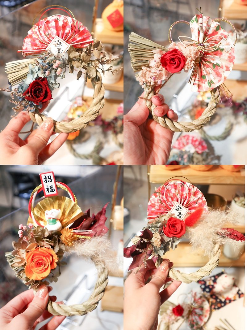 WaxIdea mini sizr New Year Japanese style note with rope New Year blessing eternal flower dry flower - ช่อดอกไม้แห้ง - พืช/ดอกไม้ 