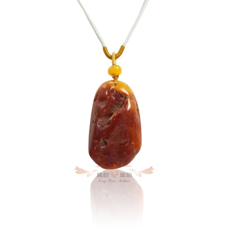 Tengbiao Amber Natural Baltic Sea Wax Raw Stone Lightly Rubbed Rosin Lucky Soothing Boutique Pendant Rope Chain - Necklaces - Gemstone Orange