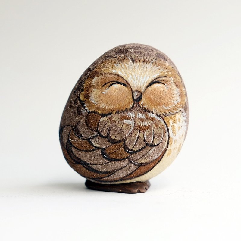 Owls stone painting,original art. - Stuffed Dolls & Figurines - Stone Brown
