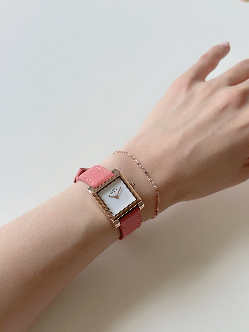 【Ven & Qu】Doris 玫瑰金白/珊瑚色手錶 – 22×29 mm 不鏽鋼錶 - 女錶 - 不鏽鋼 白色