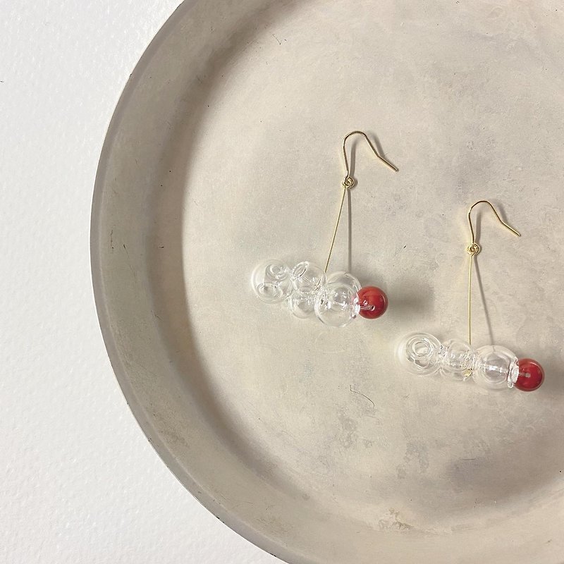 New Year limited glass crystal simple ear hook ear clip - ต่างหู - แก้ว สีแดง