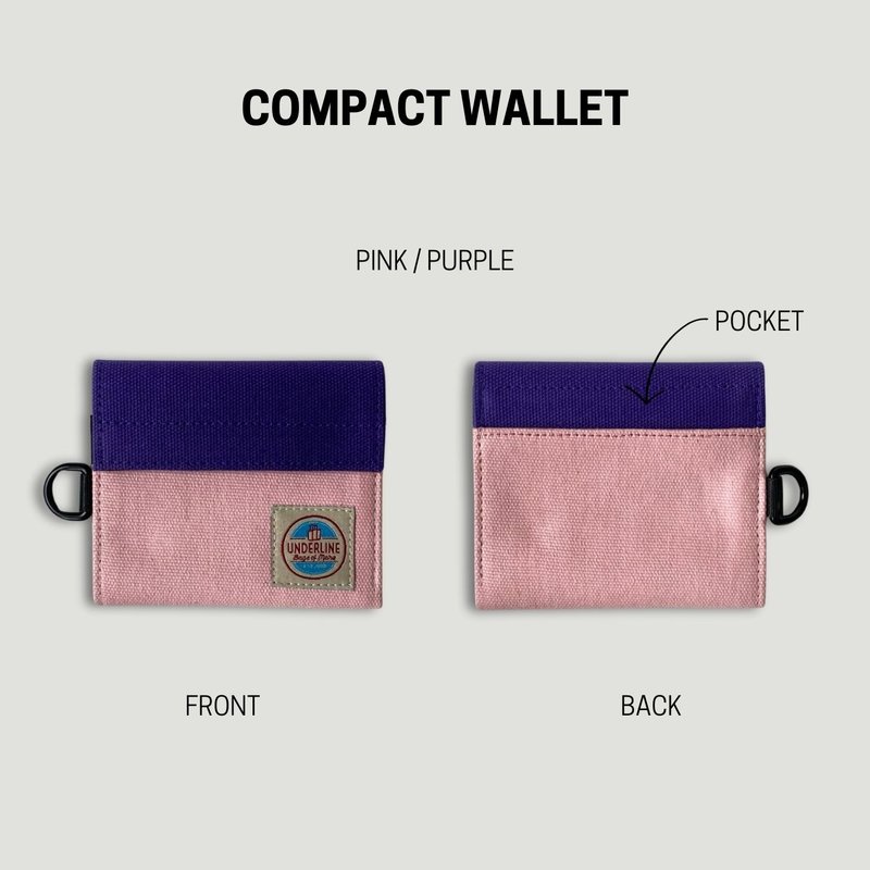 Pink / Purple Compact Canvas Wallet With Neck Strap - กระเป๋าสตางค์ - ผ้าฝ้าย/ผ้าลินิน สึชมพู