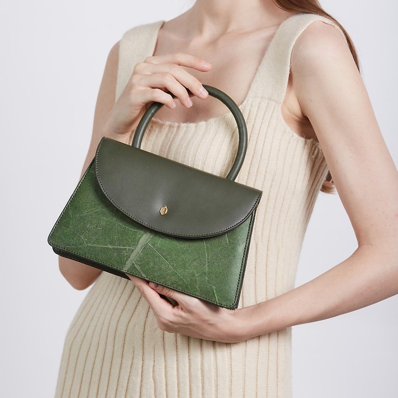กระเป๋าถือสะพายข้าง - สีเขียว (Ellie) 手提包 軍綠 - กระเป๋าถือ - พืช/ดอกไม้ สีเขียว