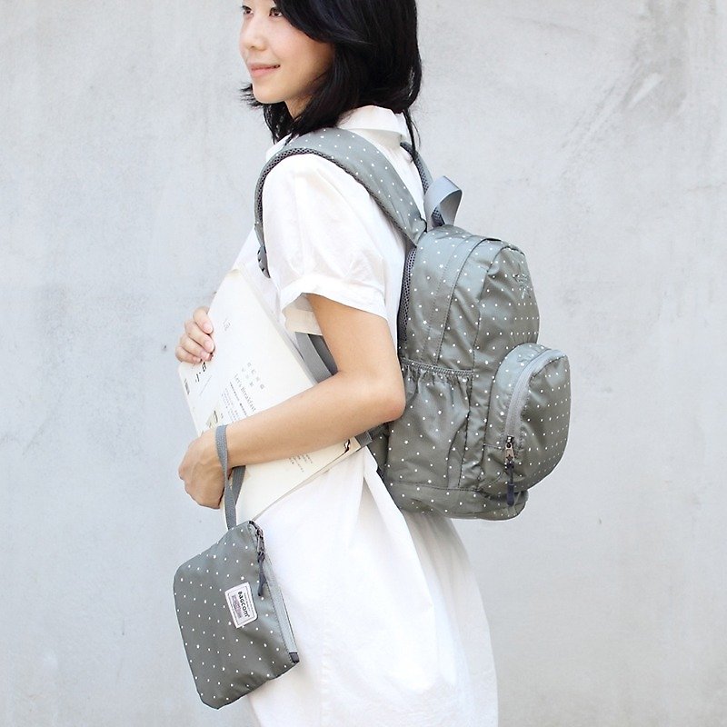 Stars~Mini water resistant backpack(12'' Laptop OK)-silver grey_100368 - Backpacks - Waterproof Material Gray