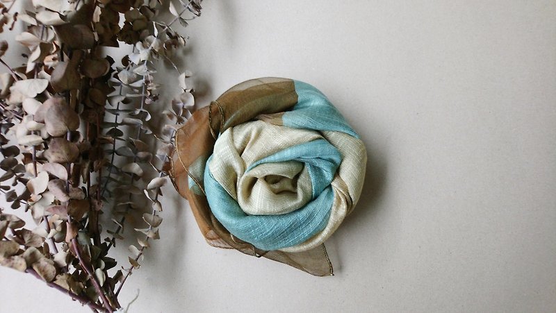 Zhiran Life-Natural plant-dyed slub silk cotton scarf/jasper - Scarves - Silk 