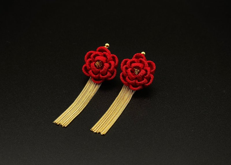 Japanese style earrings, earrings, earrings, kimono, kimono, wedding, coming-of-age ceremony, traditional crafts, maiko, party, gorgeous, celebration, Japanese style, earrings - ต่างหู - ผ้าไหม สีแดง