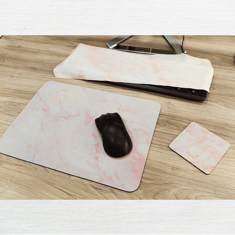 【Christmas Select - Pink Aesthetic Set】Marble Mouse Pad + Keyboard Dust Cloth + Coaster / Christmas Gift - Mouse Pads - Rubber Pink