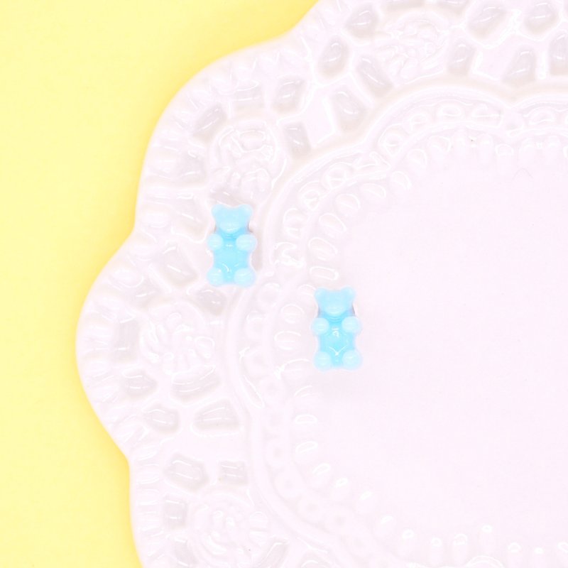 ** Playful Design** UV Resin Miniature Gummy Bear Earrings/Ear Clips ** - Earrings & Clip-ons - Other Materials Blue