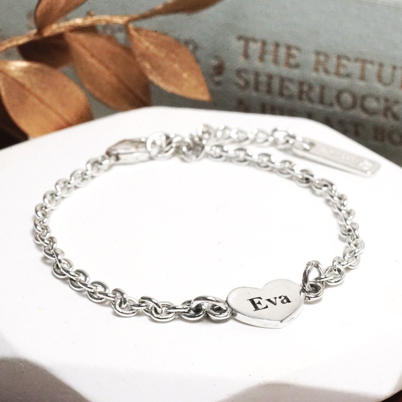 Gentle Heart Sterling Silver Children's Bracelet Engraved Customized Baby Bracelet - สร้อยข้อมือ - เงินแท้ สีเงิน