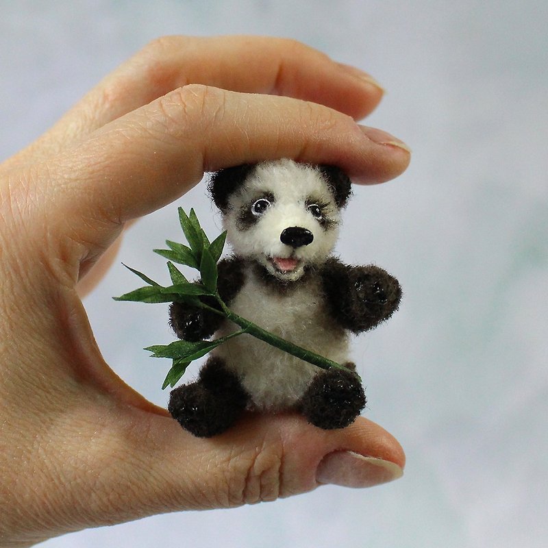 Cute tiny Panda with bamboo. Realistic stuffed mini toy - Stuffed Dolls & Figurines - Other Materials 