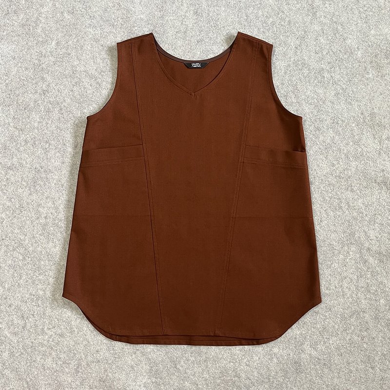 Caramel Coffee Vest - เสื้อกั๊กผู้หญิง - ผ้าฝ้าย/ผ้าลินิน สีนำ้ตาล