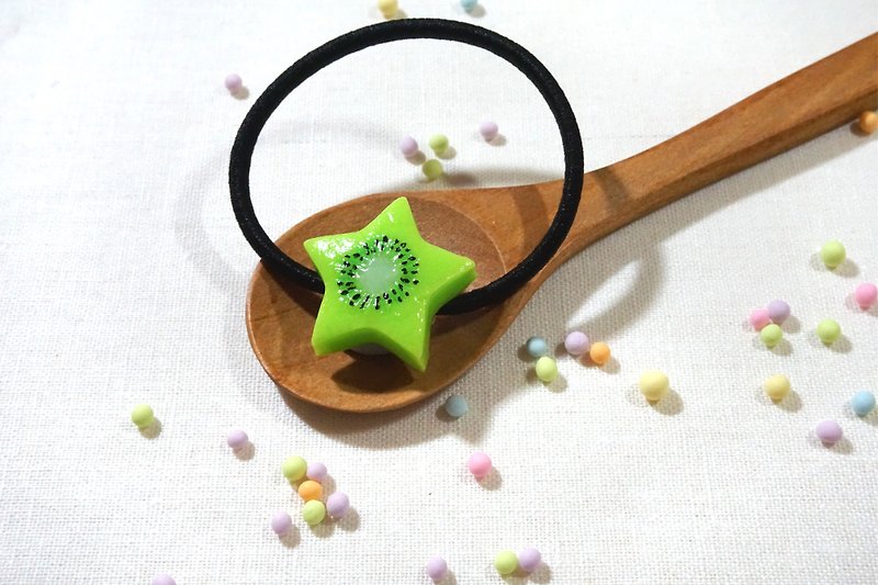 Star cute kiwi hair circle | simulation fruit clay hair ornaments - Hair Accessories - Clay Green