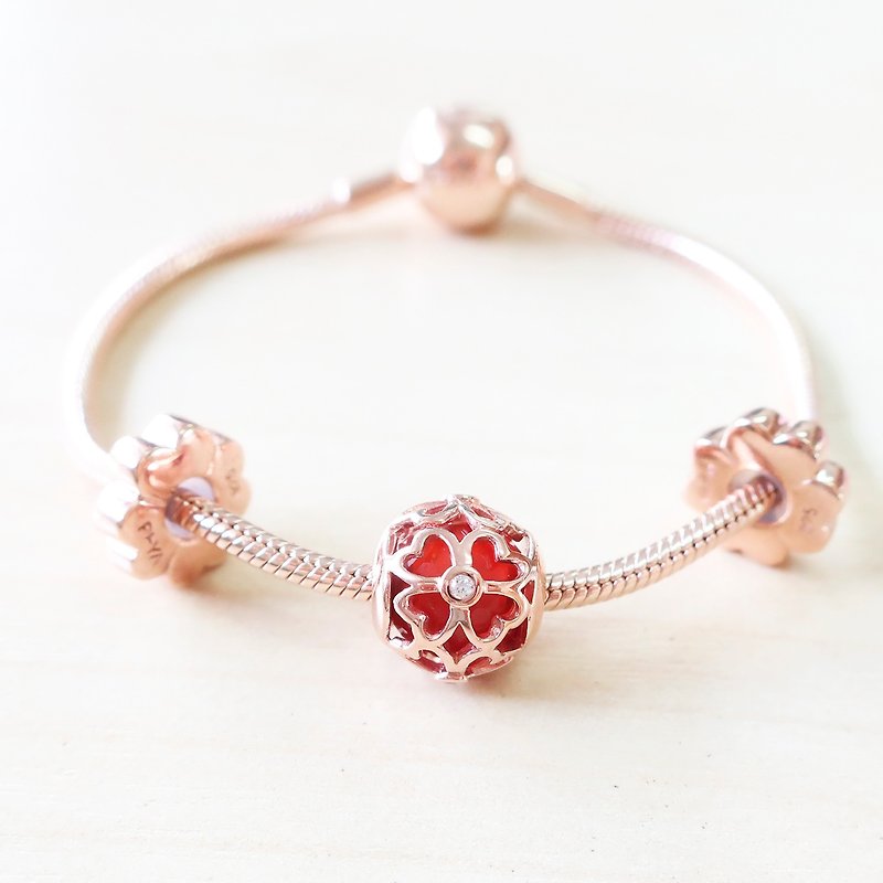 Silver Bracelet Set with Natural stone Bead - 手鍊/手鐲 - 純銀 粉紅色