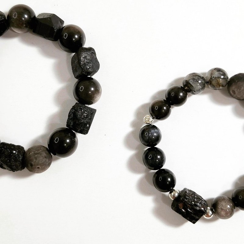 Black magic love/crystal for attracting wealth and avoiding evil/ Silver Stone/black tourmaline/blue tiger eye/shining diamond - Bracelets - Crystal Black