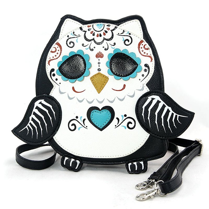 Sleepyville Critters - Sugar Skull Owl Crossbody Bag - Messenger Bags & Sling Bags - Faux Leather Black