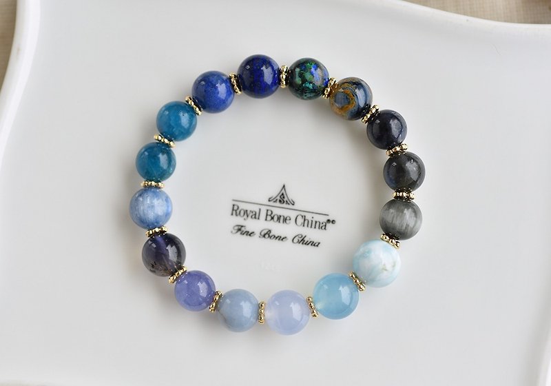 Aquamarine + Tanzanite + Iolite + Lapis Lazuli + Lalima Shiquan Dabu Blue Crystal Bracelet - สร้อยข้อมือ - คริสตัล สีน้ำเงิน