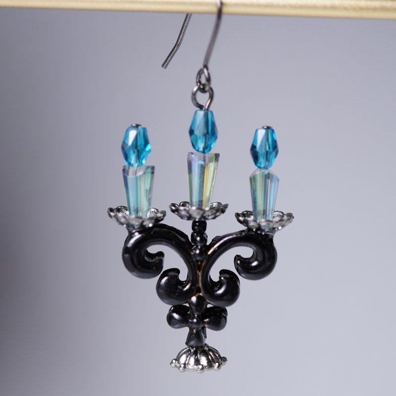 Candelabra Earrings Gothic Single Ear - Earrings & Clip-ons - Other Metals Black