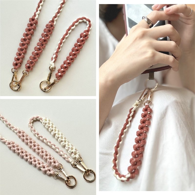 Fire style⋯ Woven hollow flower adjustable mobile phone lanyard mobile phone strap - เชือก/สายคล้อง - พืช/ดอกไม้ สีแดง