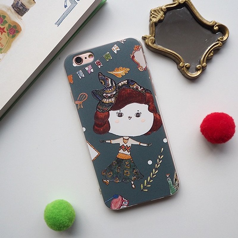Original mobile phone case with hair band small bird illustration design / all-inclusive drop resistant soft shell protective cover / - เคส/ซองมือถือ - พลาสติก สีเขียว