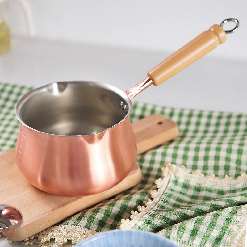 Japan Tanabe Goldware 1.2L Pure Copper Wooden Handle Milk Pot-14cm - Cookware - Other Metals Multicolor