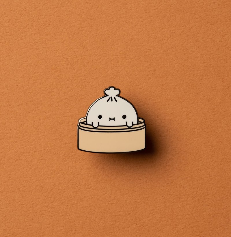 pppppins x Noodoll  Steam Bao Enamel Pin - Brooches - Other Metals White