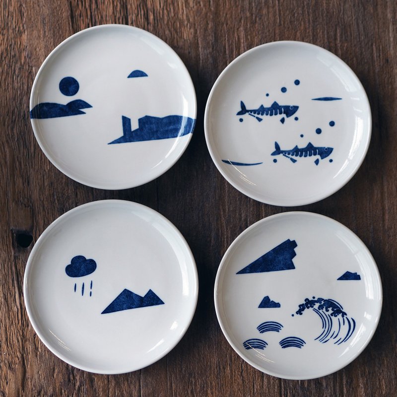 Small disc/medium disc【Northeast corner landscape series】 - จานและถาด - เครื่องลายคราม ขาว