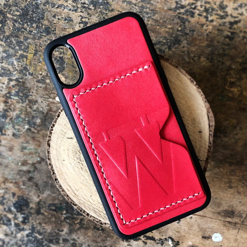 Initial Leather Card Phone Case DIY Material Pack iPhone15 Plus Xs Max XR Pro - เครื่องหนัง - หนังแท้ สึชมพู